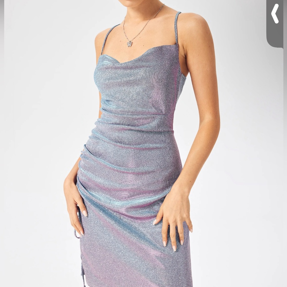 Cowl neck glitter mini dress
